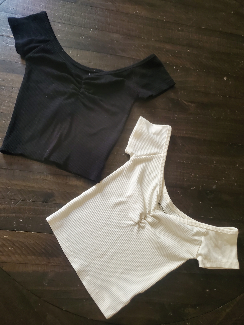 American Eagle Outfitters Ribbed Off-Shoulder Crop Top Duo - Black & Cream
